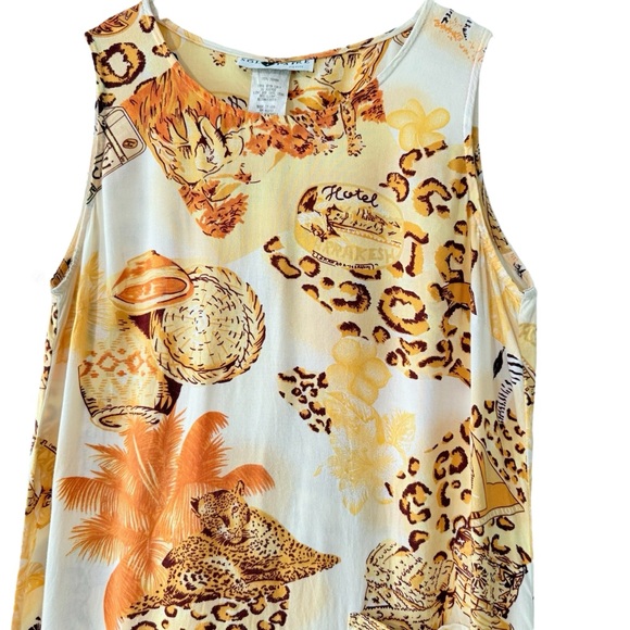 100% Cotton Solitaire Safari Print Dress in Shades of Orange & Cream Size Small - Picture 3 of 8